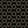 Beaded abstract geometric circles vector pattern on black background