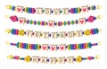 Beaded bracelets. Friendship funky bracelets, handmade plastic beads bracelet. Kids cute accessories with words friends and love