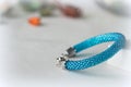 Beaded crochet bracelet made of beads turquoise color