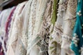 beaded and embellished hijabs on a rack for special occasions Royalty Free Stock Photo