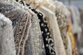 beaded and embellished hijabs on a rack for special occasions Royalty Free Stock Photo