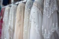 beaded and embellished hijabs on a rack for special occasions Royalty Free Stock Photo