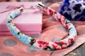 Beaded necklace with gift wrapping Royalty Free Stock Photo