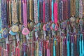 Beads from beads with pendant pendants in the market of bazaars in India. Jewelery India Tibet