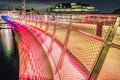 Lille Langebro is a modern cycle and pedestrian bridge in Copenhagen across the city 's canal or quayside coloured by pink