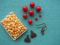 Beads and other pieces for making earrings, handmade jewelry Royalty Free Stock Photo