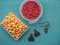 Beads and other pieces for making earrings, handmade jewelry Royalty Free Stock Photo