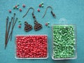 Beads and pieces for making earrings, handmade jewelry Royalty Free Stock Photo