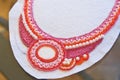 Beadwork. Detail necklaces during work.