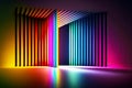 beaful background with 3d render neon backlighting of rainbow lamps and straight lines