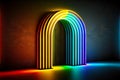 beaful background with 3d render neon backlighting of rainbow lamps and straight lines