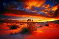 beaful sunset sky in evening in wild desert dunes