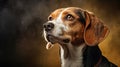 Beagle dog.Beagle dog portrait close up. Horizontal banner poster background. Copy space. Photo texture AI generated