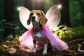 Beagle Dog Dressed As A Fairy At Work