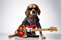 Beagle Dog Dressed As A Rockstar On White Background