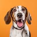 Cheerful Beagle Dog Portrait On Vibrant Orange Background Royalty Free Stock Photo