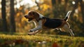 A beagle dog running through the grass Royalty Free Stock Photo