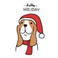 Beagle dog santa. Happy holiday cartoon