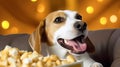 The_beagle_dog_sitting_on_a_white_luxurious_1 Royalty Free Stock Photo