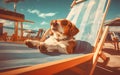 Beagle dog in sleeping on summer tropical vacation at seaside resort