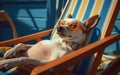 Beagle dog in sleeping on summer tropical vacation at seaside resort