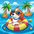 Beagle dog wearing sunglasses, relaxing in a float at the beac Royalty Free Stock Photo