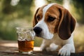 Beagle drinking dog drought blue mammal care grey liquid animal tongue studio shot young drink purebred glasses watering water