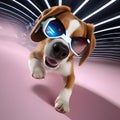 A beagle pup with VR glasses chasing a digital bone in a virtual world2 Royalty Free Stock Photo