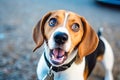 A Beagle puppy with opened mouth and surprised eyes Royalty Free Stock Photo