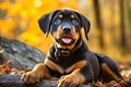 A Beagle puppy with opened mouth and surprised eyes Royalty Free Stock Photo