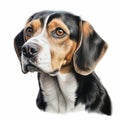 Detailed Beagle Portrait: Realistic Charcoal Drawing On White Background