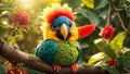 beak creative looking parrot colorful leaves, flowers bright character exotic jungle natural