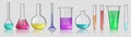 Beaker with chemicals. Realistic 3D laboratory glass equipment, test tubes and flask. Lab glassware for medical or Royalty Free Stock Photo