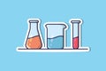 Beaker Glasses Set with Chemical Liquid Sticker vector illustration. Medical laboratory objects icon concept. Royalty Free Stock Photo