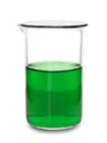 Beaker with green liquid on white background Royalty Free Stock Photo