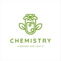 beaker or jar logo line art vector illustration template icon design. creative chemistry lab with leaf symbol or sign for company