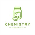 beaker or jar logo line art vector illustration template icon design. creative chemistry lab with leaf symbol or sign for company