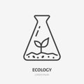 Beaker with plant sprout flat line icon. Vector thin sign of environment protection, ecology research logo. Agriculture Royalty Free Stock Photo