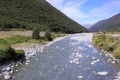 The Bealey River in Arthur Pass Village at Southern Alps in New Zealand`s South Island.