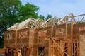 Building construction, wood framing structure at new property development site Royalty Free Stock Photo