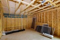 Beam framework frame house attic under construction interior inside a frame walls and ceiling material Royalty Free Stock Photo