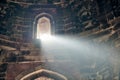 Beam of light from window of ancient indian tomb Bada Gumbad in New Delhi, India, white ray of light
