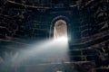 Beam of light from window of ancient indian tomb Bada Gumbad in New Delhi, India, white ray of light