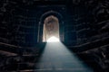 Beam of light from window of ancient indian tomb Bada Gumbad in New Delhi, India, white ray of light