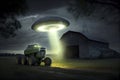 Beam from UFO over tractor at farm