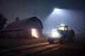 Beam from UFO over tractor at farm