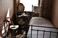 Beamish living history museum. Durham, UK. August 2023. Building interior. Small single bedroom.