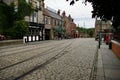 Street Scene with cobbled paving from the Open Air Museum. Beamish, Stanley, UK. August 23, 2010. Royalty Free Stock Photo