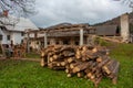 Beams behind half destroyed barn Royalty Free Stock Photo