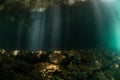 Beams of Light and Shadows in Palau`s Lagoon Royalty Free Stock Photo